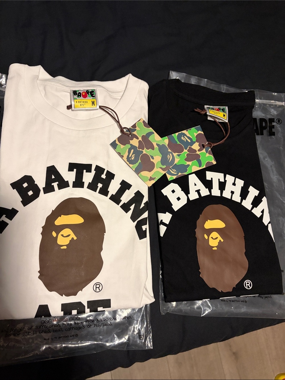 2 Men's Classic A bathing APE Head Logo T-Shirts - White & Black